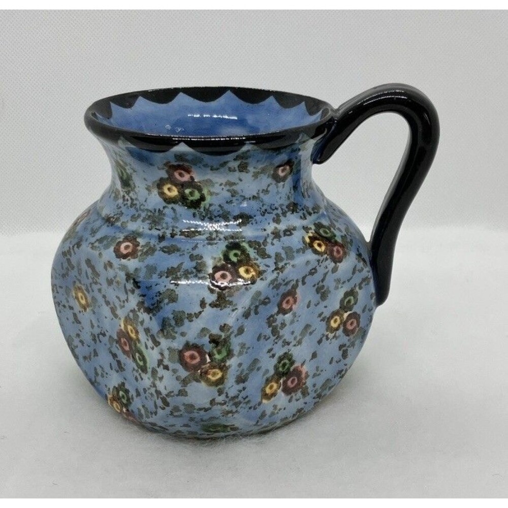 Art Pottery Hand Painted Czech Pottery Cubicle Pitcher Dime Stamped by Erphila